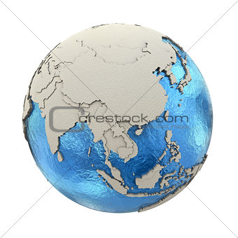 Southeast Asia on model of planet Earth