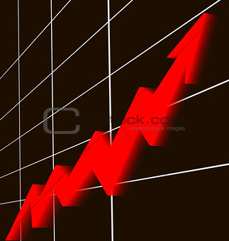 red arrow rising graphic chart white grid black background
