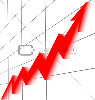 red arrow rising graphic chart black grid white background