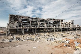 Wide angle view of donetsk airport ruins