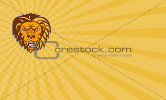 Business card Angry Lion Big Cat Growling Head Retro