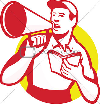 Worker with Book and Bullhorn Retro