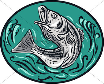 Rockfish Jumping Color Oval Drawing