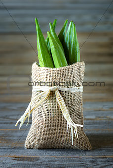 A heap of okra or Lady's fingers in a bag