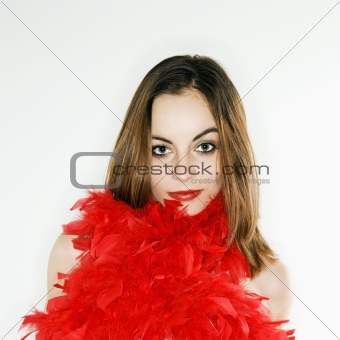 Woman with feathers.
