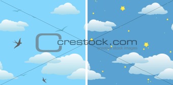 two seamless background - day sky & night sky / vector