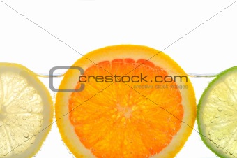 Orange lemon and lime slices in water