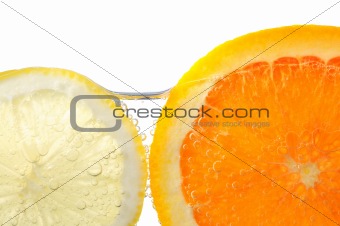 Orange and lemon slices in water