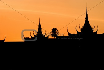 Silhouette of Royal Palae, Pnom Penh, cambodia.