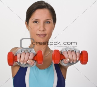 Woman with barbells