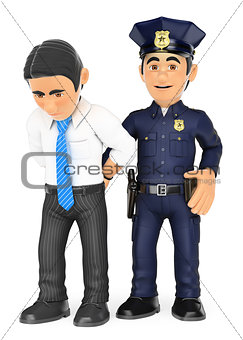 3D Policeman arresting a thief. White collar criminal