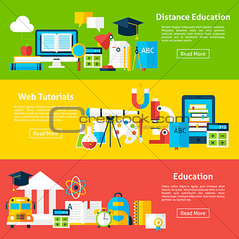 Distance Education and Web Tutorials Flat Horizontal Banners
