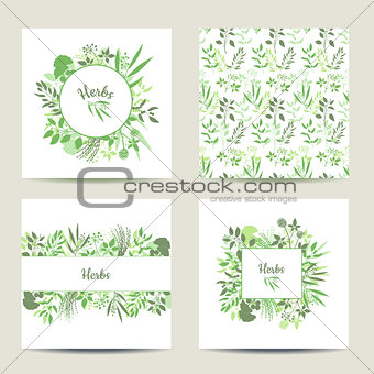 Set of four herbal card templates.