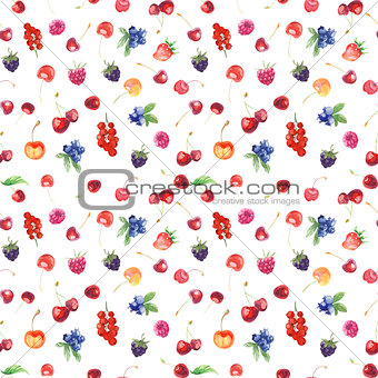 seamless pattern with raspberry, sweet cherry, strawberry