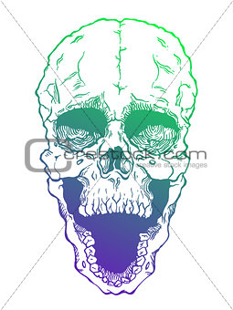Terrible frightening skull. Creepy illlustration