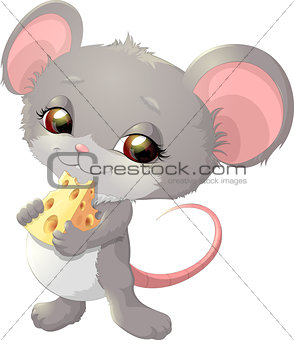 Cute mouse holding cheese