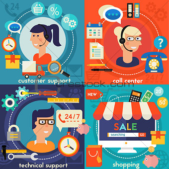 Online Shopping, Customer and Technical Support Call Center Concept