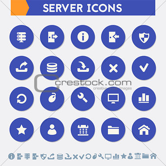 Server icon set. Material circle buttons
