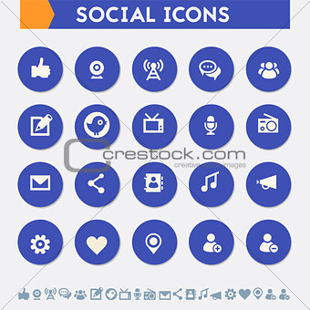 Social icon set. Material circle buttons