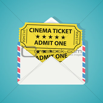 White envelope with two vintage cinema tickets.