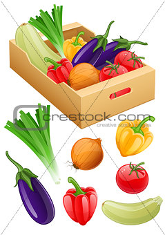 Organic vegetables. Fresh agriculture harvest in cardboard box