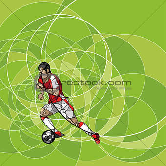 Abstract soccer player on the green background