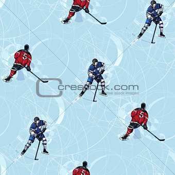 Ice hockey players seamless pattern