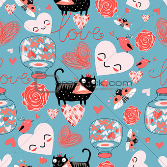 pattern of cat lovers hearts