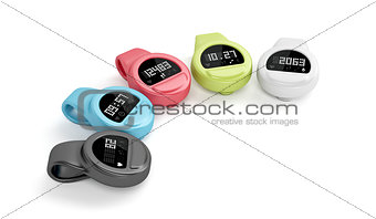 Clip-on activity trackers on white