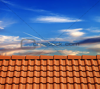 Roof tiles in evening