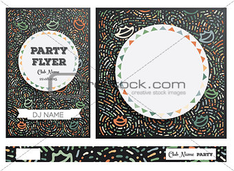 Club Flyers with copy space and hand drawn abstract background. 