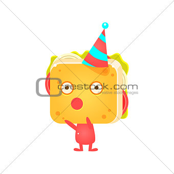 Sandwich Character In Party Hat Booing