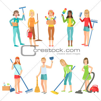 Adult People Cleaning Up Indoors