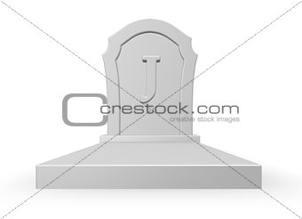 gravestone with uppercase letter j on white background - 3d rendering