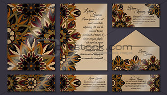 Invitation card collection, delicate floral pattern. Vintage decorative elements. Hand drawn background.