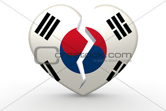 Broken white heart shape with South Korea flag