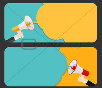 Hand with Megaphone and Speech Bubble Vector Illustration