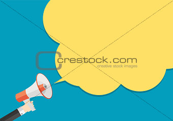 Hand with Megaphone and Speech Bubble Vector Illustration