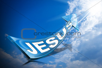 Jesus - Blue Arrow on Blue Sky with Clouds