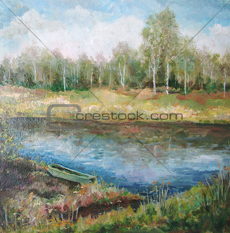 Picture oil paints on a canvas: spring landscape