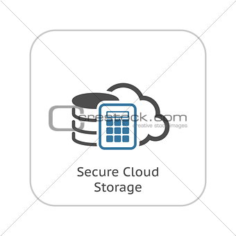 Secure Cloud Storage Icon. Flat Design.