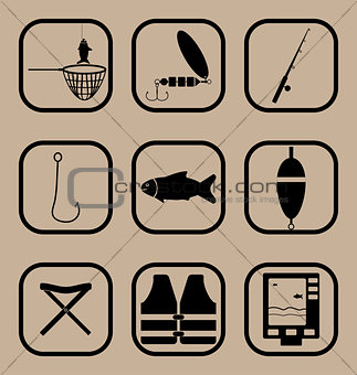 Fishing simple icons set
