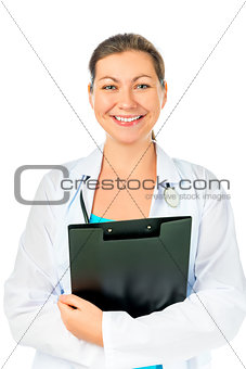 Beautiful and cheerful Doctor with a folder 