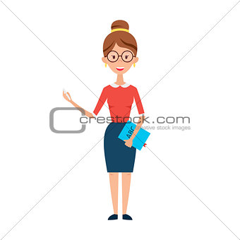 Woman Teacher with Glasses Chalk and Book