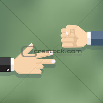 Hands playing paper rock scissors