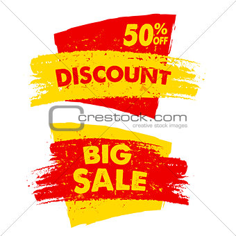 50 percent off discount and big sale banners