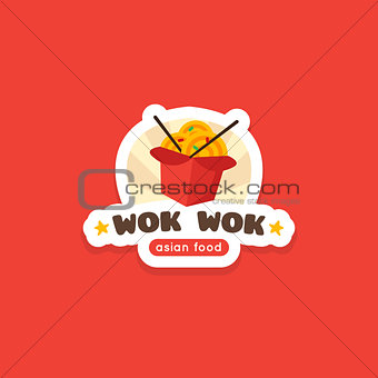 Vector wok in the box logo template. Asian food cafe label.