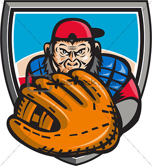 Chimpanzee Baseball Catcher Glove Shield Retro