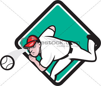 Baseball Pitcher Outfielder Throw Ball Diamond Cartoon