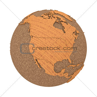 North America on wooden planet Earth